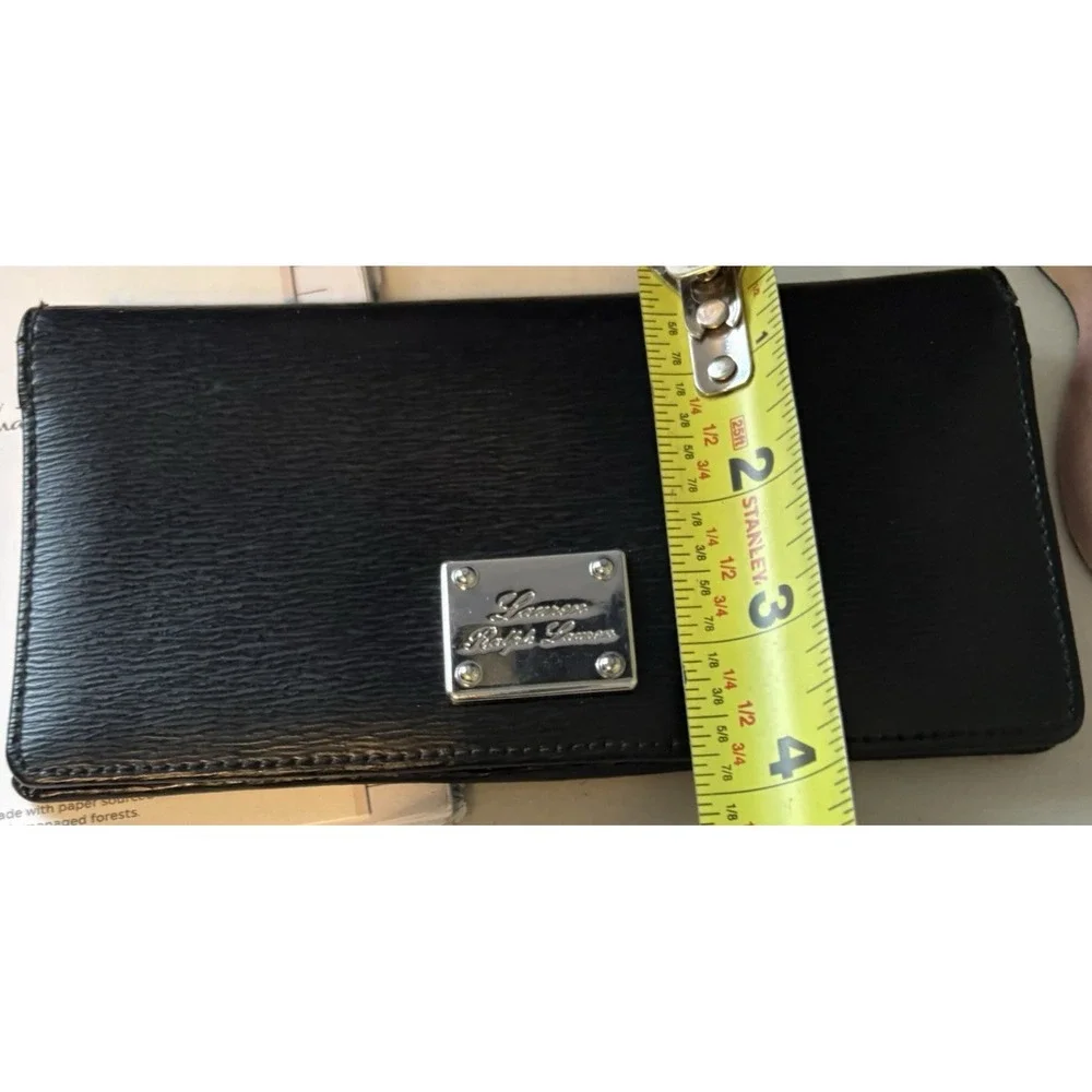 Lauren Ralph Lauren Sloan Street Slim Bifold Wallet Black Snap Close Zipper Logo